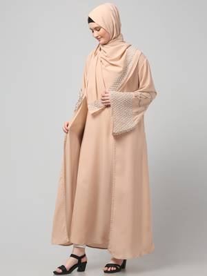 sleeves and hijab hand pearl hand embroidard inner and jacket with hijab party abaya 5