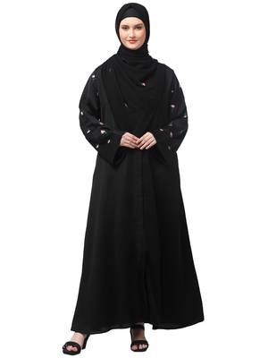 sleeves and hijab thread embrodery front open abaya 1