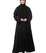 sleeves and hijab thread embrodery front open abaya