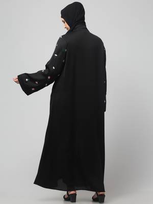 sleeves and hijab thread embrodery front open abaya 2