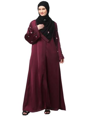 sleeves and hijab thread embrodery front open abaya 1