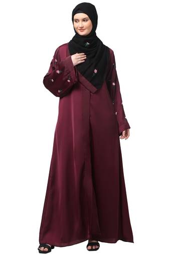 sleeves and hijab thread embrodery front open abaya