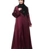 sleeves and hijab thread embrodery front open abaya