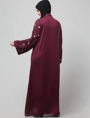 sleeves and hijab thread embrodery front open abaya 2