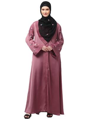 sleeves and hijab thread embrodery front open abaya 1