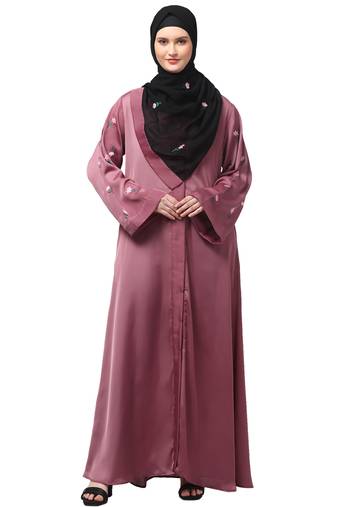 sleeves and hijab thread embrodery front open abaya