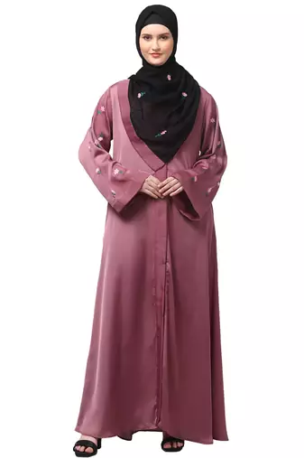 sleeves and hijab thread embrodery front open abaya