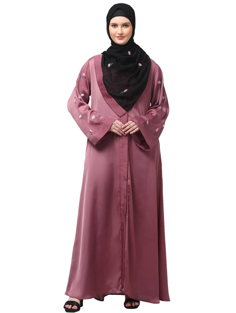 sleeves and hijab thread embrodery front open abaya