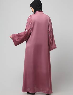sleeves and hijab thread embrodery front open abaya 2