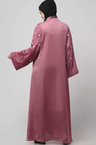 sleeves and hijab thread embrodery front open abaya