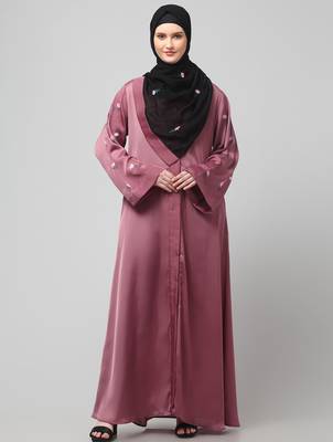 sleeves and hijab thread embrodery front open abaya 3