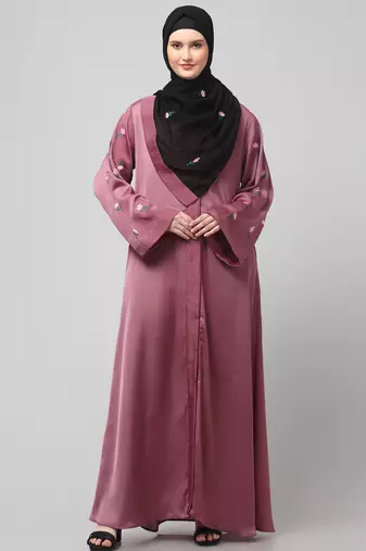 sleeves and hijab thread embrodery front open abaya