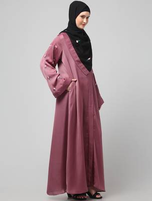 sleeves and hijab thread embrodery front open abaya 4