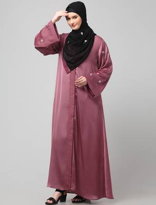 sleeves and hijab thread embrodery front open abaya 5