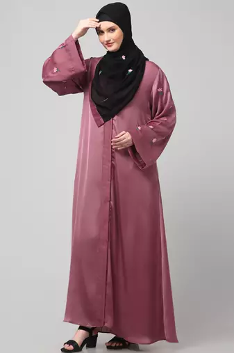 sleeves and hijab thread embrodery front open abaya