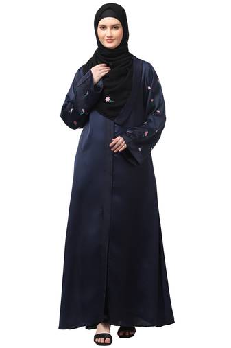 sleeves and hijab thread embrodery front open abaya