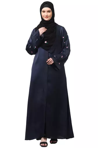 sleeves and hijab thread embrodery front open abaya