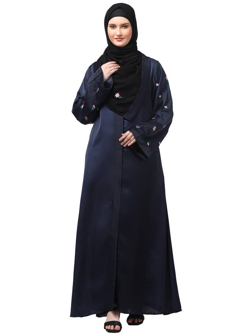 sleeves and hijab thread embrodery front open abaya