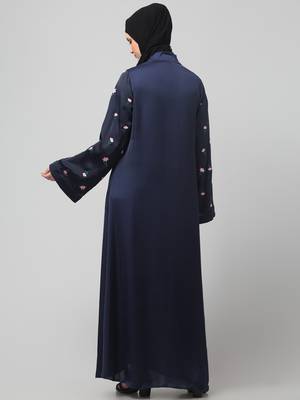 sleeves and hijab thread embrodery front open abaya 2