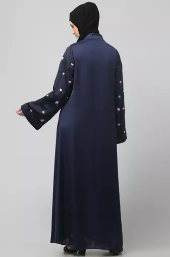 sleeves and hijab thread embrodery front open abaya