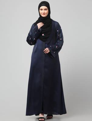 sleeves and hijab thread embrodery front open abaya 3