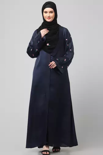 sleeves and hijab thread embrodery front open abaya