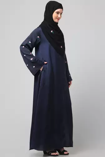 sleeves and hijab thread embrodery front open abaya