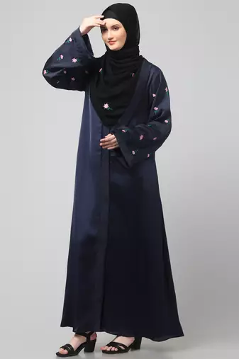 sleeves and hijab thread embrodery front open abaya