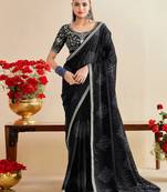black moss chiffon silk blend bandhani printed saree with embroidered lace boarder with blouse 