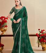 green moss chiffon silk blend bandhani printed saree with embroidered lace boarder with blouse 