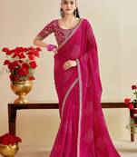 rani pink moss chiffon silk blend bandhani printed saree with embroidered lace boarder with blouse 