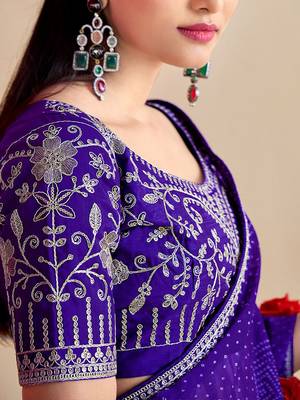 lavender moss chiffon silk blend bandhani printed saree with embroidered lace boarder with blouse  2