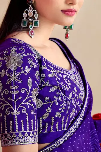 lavender moss chiffon silk blend bandhani printed saree with embroidered lace boarder with blouse 