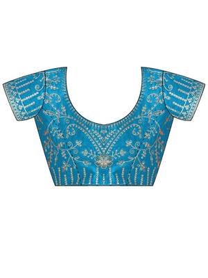 skyblue moss chiffon silk blend bandhani printed saree with embroidered lace boarder with blouse  5