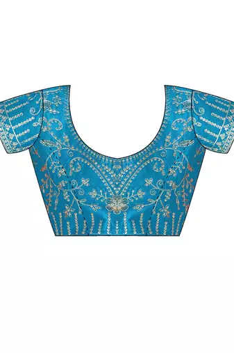skyblue moss chiffon silk blend bandhani printed saree with embroidered lace boarder with blouse 
