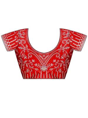 red moss chiffon silk blend bandhani printed saree with embroidered lace boarder with blouse  4