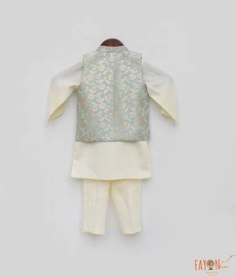 Mint Green Floral Printed Chanderi Nehru Jacket Set 2