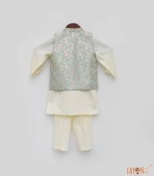 Mint Green Floral Printed Chanderi Nehru Jacket Set