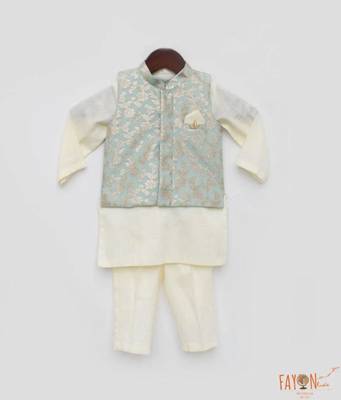 Mint Green Floral Printed Chanderi Nehru Jacket Set 1