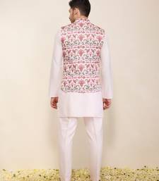 Pink floral printed silk nehru jacket set