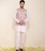 Pink floral printed silk nehru jacket set