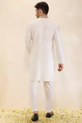 Ivory plain silk kurta set
