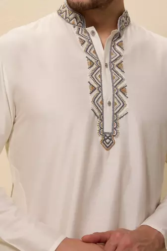 Ivory plain silk kurta set