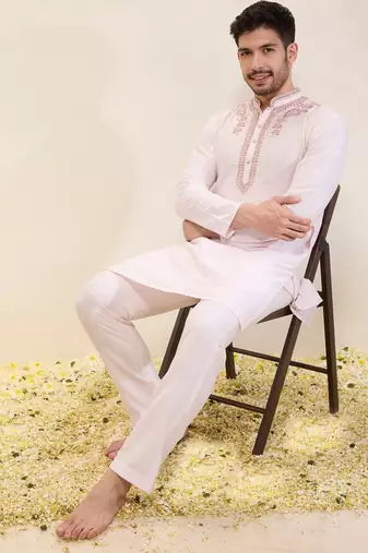 Light pink plain silk kurta set