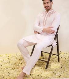 Light pink plain silk kurta set