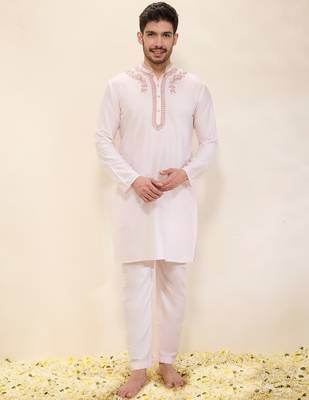 Light pink plain silk kurta set 1