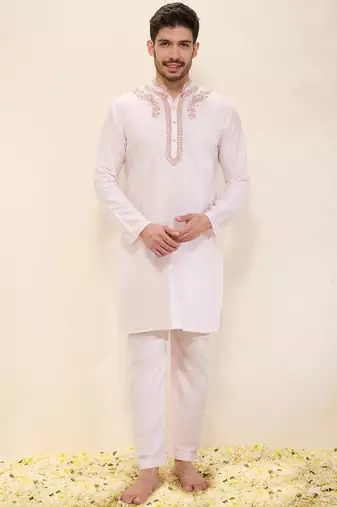 Light pink plain silk kurta set