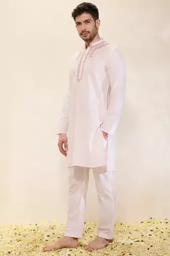 Light pink plain silk kurta set