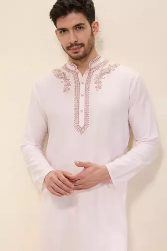 Light pink plain silk kurta set