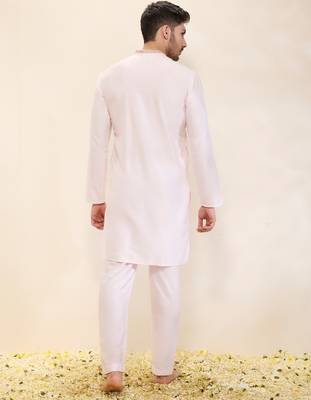 Light pink plain silk kurta set 5